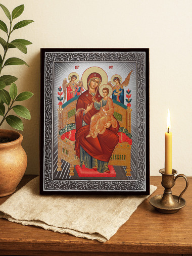 Icoană cu Sfânta Maica Domnului Pantanassa cu raze argintii decorative