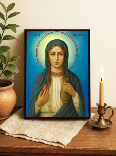 Icoană cu Sfânta Maria Magdalena cu fundal ceresc