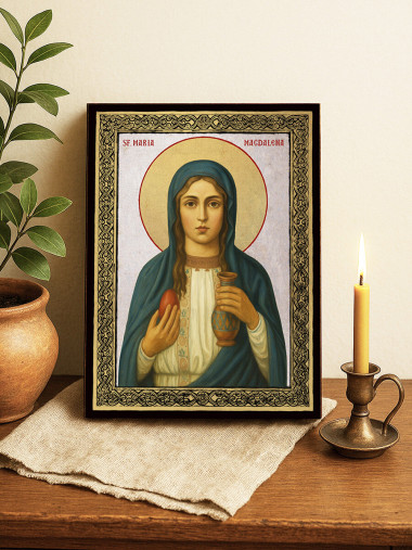 Icoană din argint cu Sfânta Maria Magdalena și ramă aurită