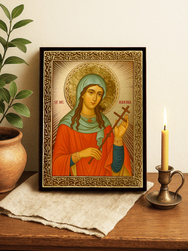 Icoană cu Sfânta Marina cu raze aurii decorative