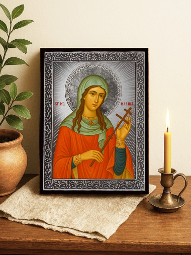 Icoană cu Sfânta Marina cu raze argintii decorative