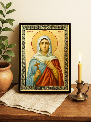 Icoană aurită cu Sfânta Marta și ramă decorativă