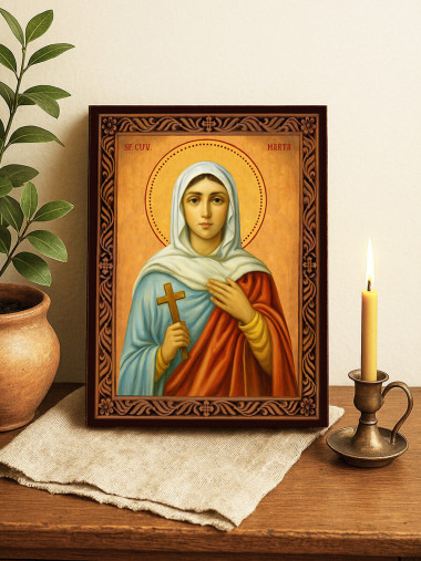 Icoană cu Sfânta Marta cu ramă decorativă rustică