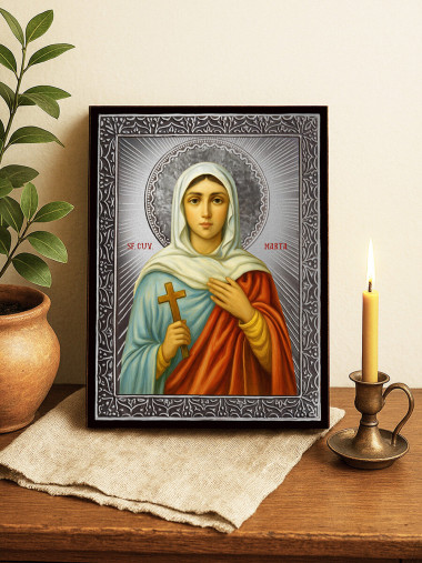 Icoană din argint cu Sfânta Marta și raze decorative