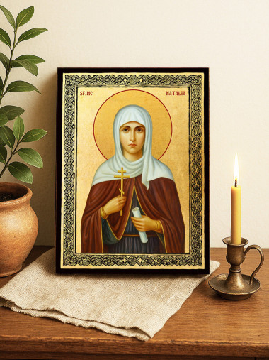 Icoană aurită cu Sfânta Natalia și ramă decorativă