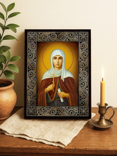 Icoană cu Sfânta Natalia și ramă florală decorativă