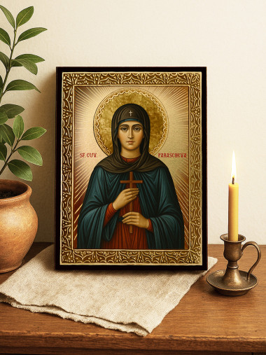 Icoană cu Sfânta Parascheva cu raze aurii decorative