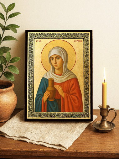 Icoană aurită cu Sfânta Suzana și ramă decorativă