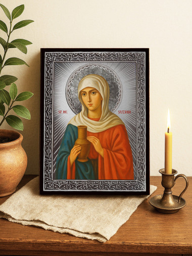 Icoană din argint cu Sfânta Suzana și raze decorative