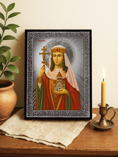 Icoană din argint cu Sfânta Tamara și raze decorative