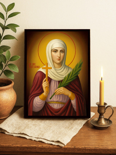 Icoană cu Sfânta Tatiana cu fundal galben luminos