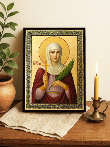 Icoană aurită cu Sfânta Tatiana și ramă decorativă