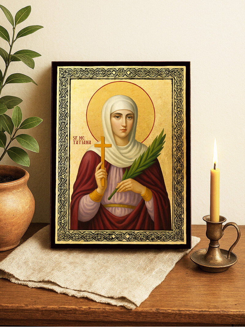Icoană aurită cu Sfânta Tatiana și ramă decorativă