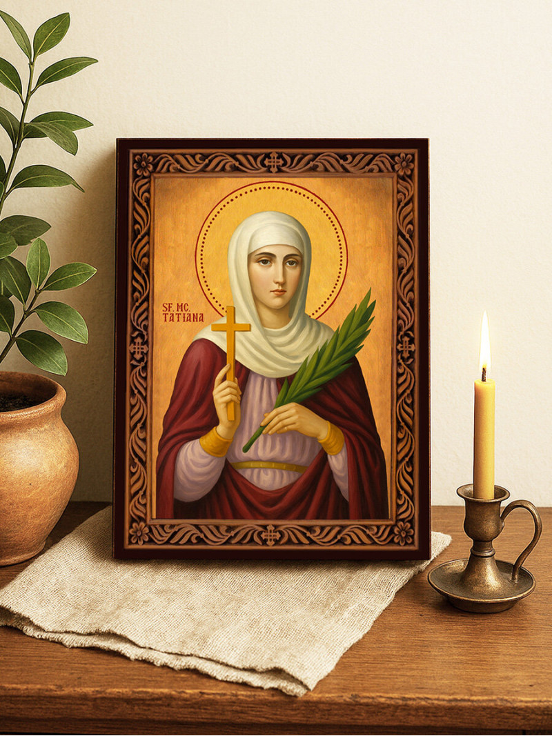 Icoană cu Sfânta Tatiana cu ramă decorativă rustică