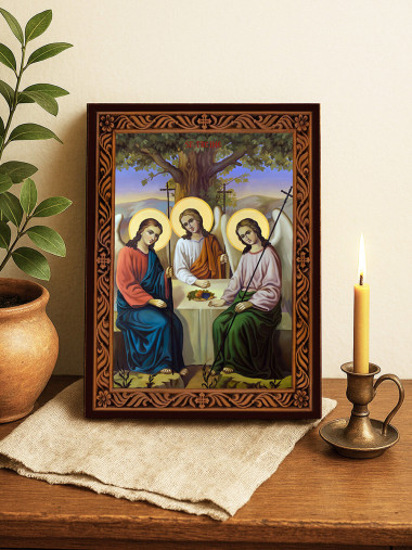 Icoană a Sfintei Treimi (Vechiul Testament) – cu ramă decorativă