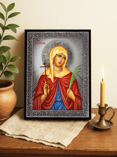 Icoană cu Sfânta Valentina cu raze argintii decorative