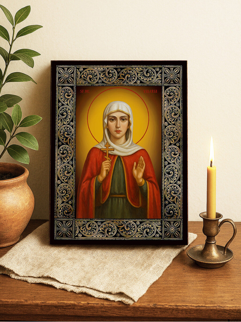 Icoană cu Sfânta Valeria cu ramă florală decorativă