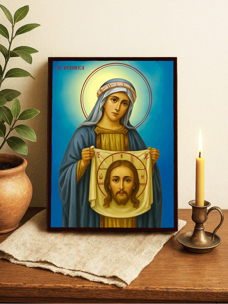 Icoană cu Sfânta Veronica cu fundal ceresc