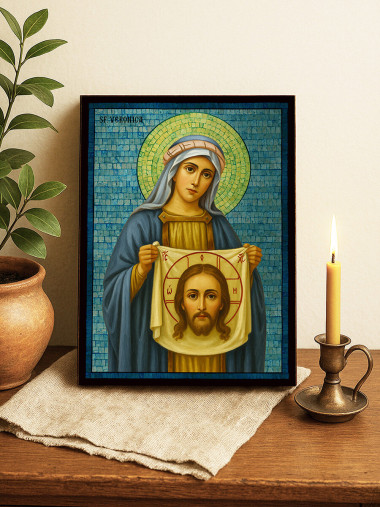 Icoană cu Sfânta Veronica cu mozaic albastru argintiu