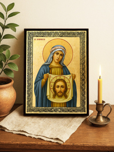 Icoană aurită cu Sfânta Veronica și ramă decorativă