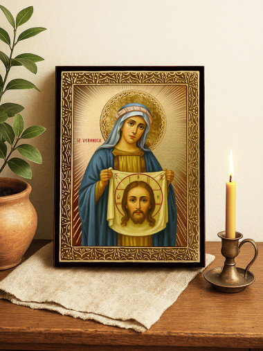 Icoană cu Sfânta Veronica cu raze aurii decorative