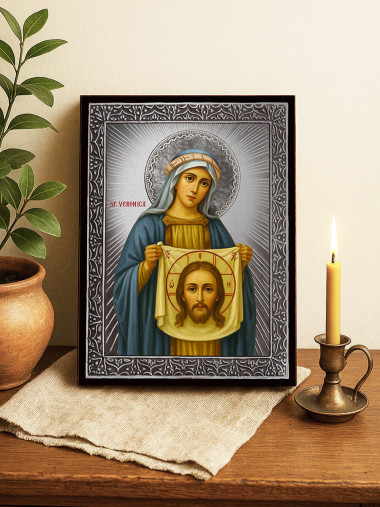 Icoană cu Sfânta Veronica cu raze argintii decorative