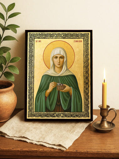 Icoană aurită cu Sfânta Zinaida și ramă decorativă