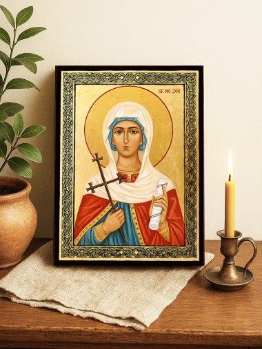 Icoană aurită cu Sfânta Zoia și ramă decorativă