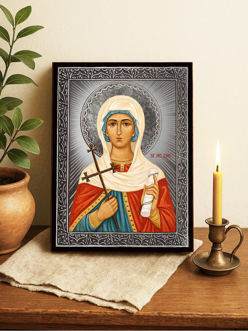 Icoană cu Sfânta Zoia cu raze argintii decorative