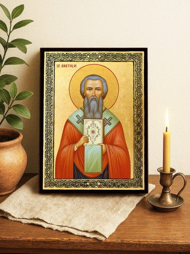 Icoană aurită cu Sfântul Anatolie și ramă decorativă