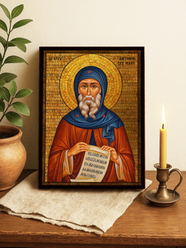 Icoană cu Sfântul Antonie cel Mare cu mozaic auriu decorativ