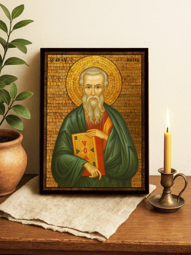 Icoană cu Sfântul Apostol Matei cu mozaic auriu