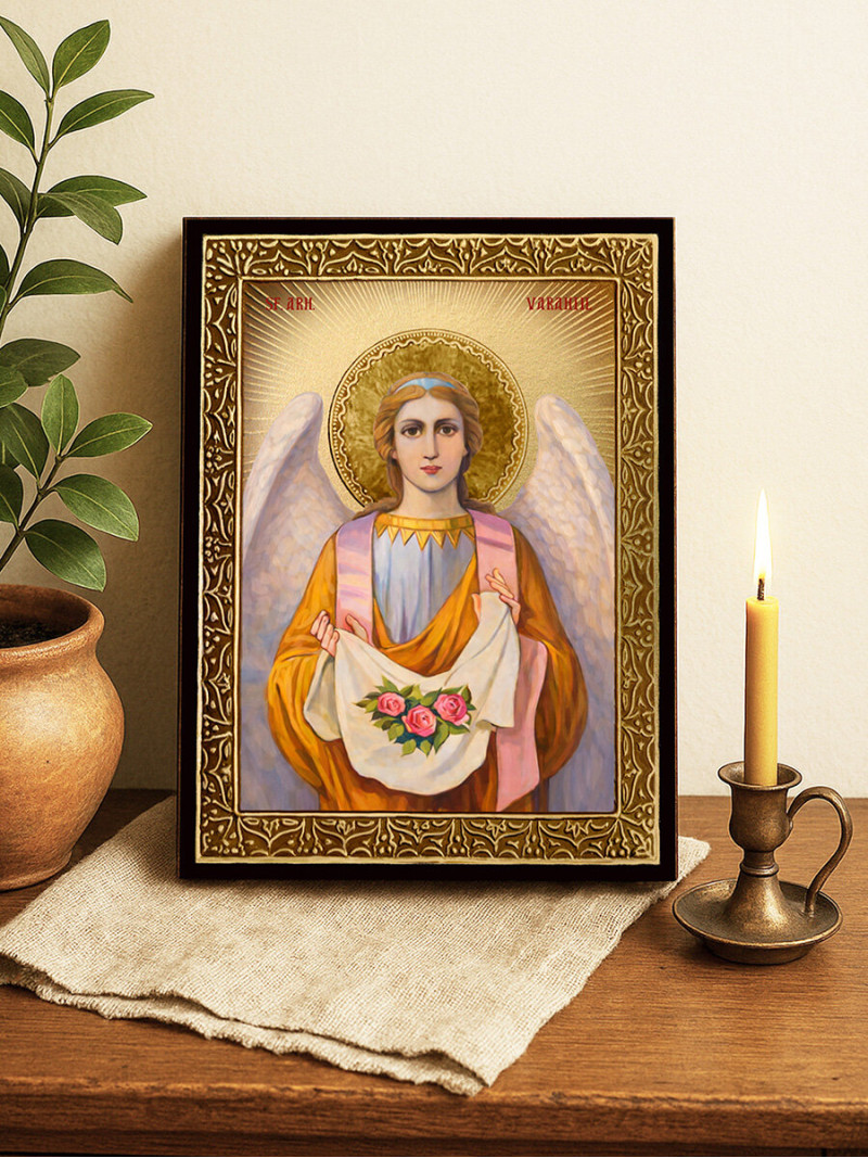 Icoană cu Sfântul Arhanghel Varahiil cu raze aurii decorative