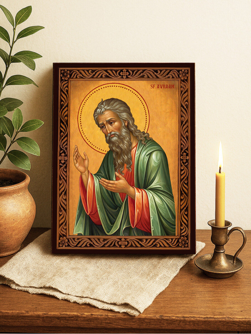 Icoană cu Sfântul Avraam cu ramă decorativă rustică