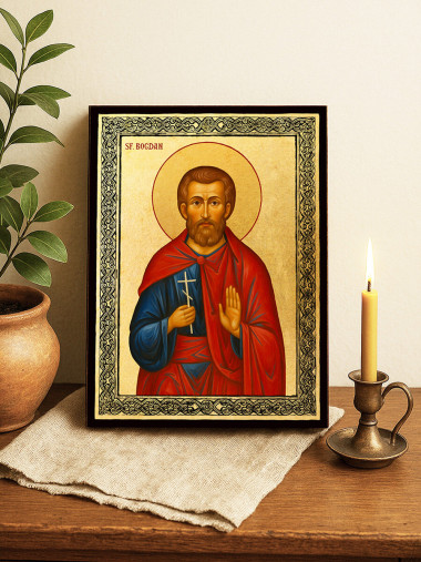 Icoană aurită cu Sfântul Bogdan și ramă decorativă