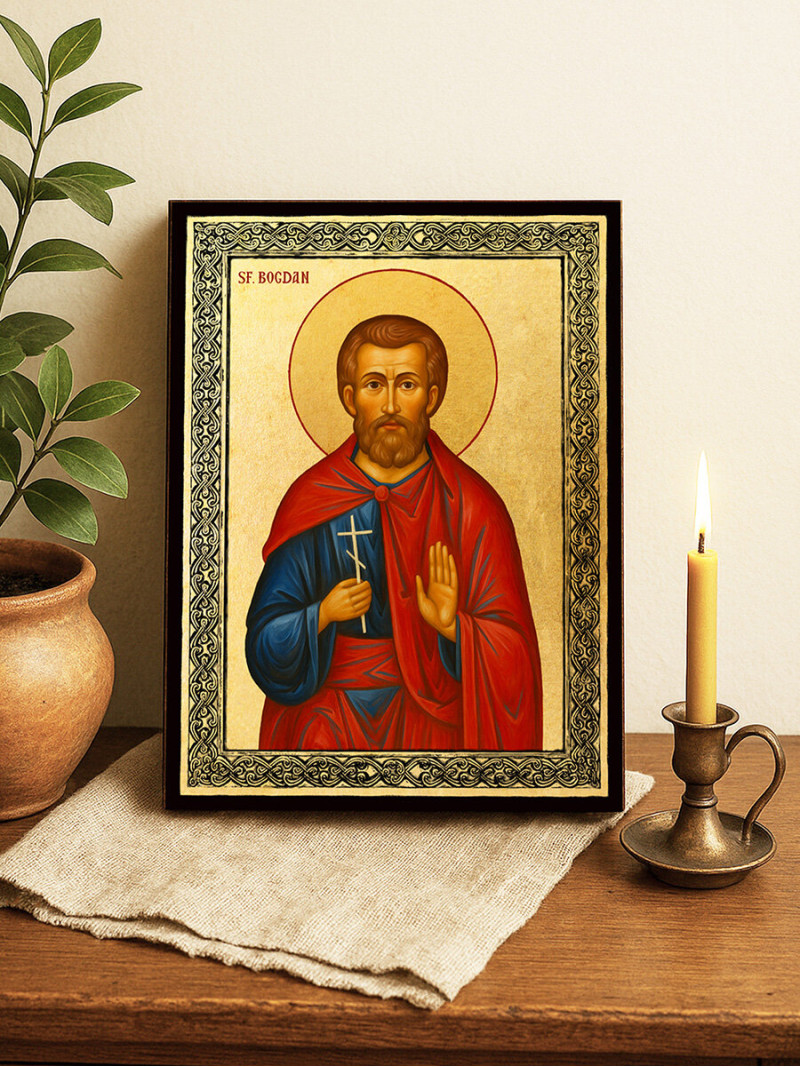 Icoană aurită cu Sfântul Bogdan și ramă decorativă