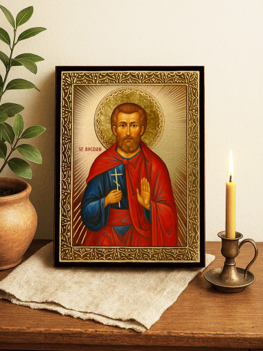 Icoană cu Sfântul Bogdan cu raze aurii decorative