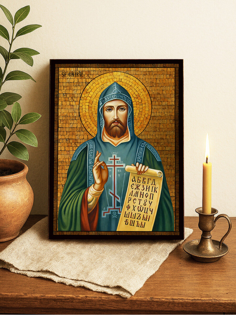 Icoană cu Sfântul Chiril cu mozaic auriu decorativ