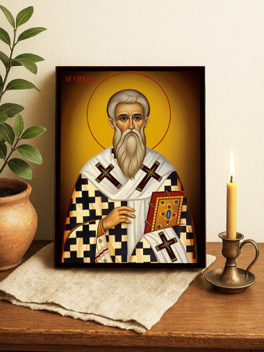 Icoană cu Sfântul Ciprian cu fundal galben luminos