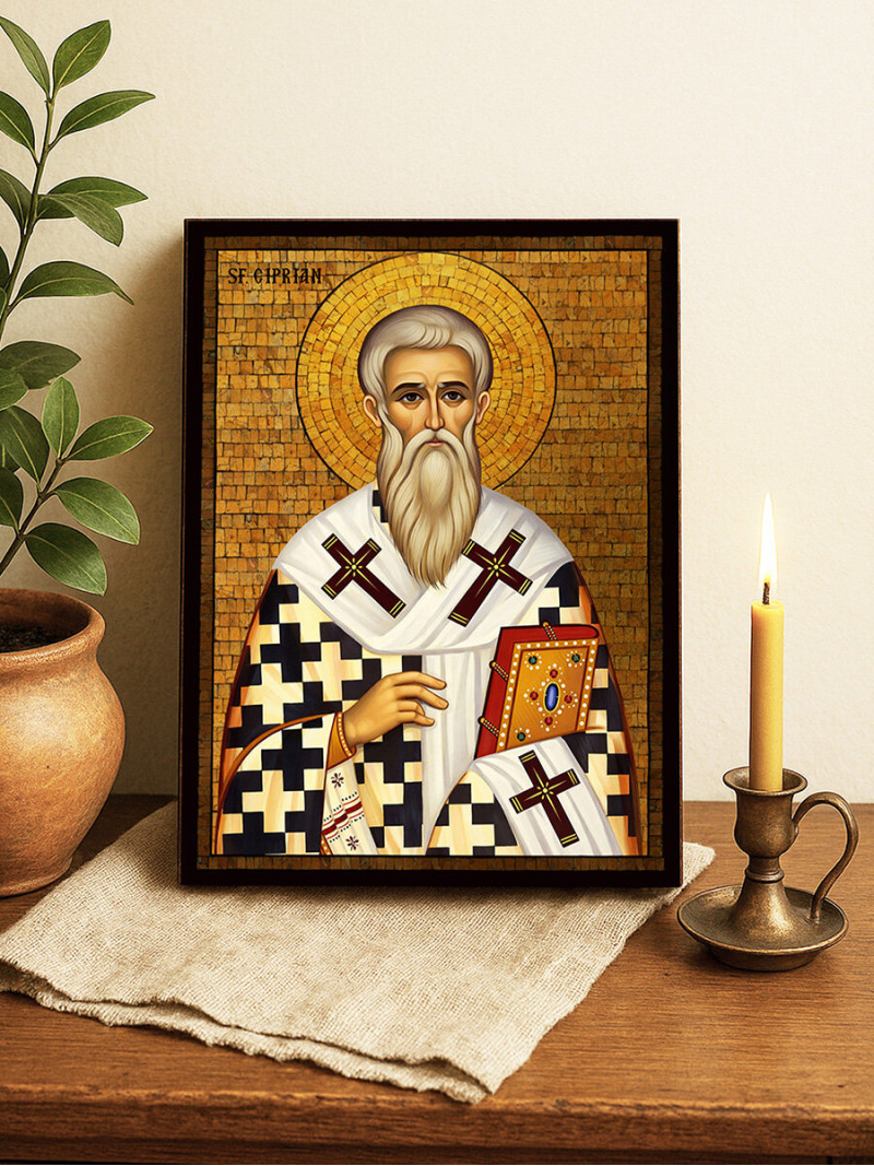 Icoană cu Sfântul Ciprian cu mozaic auriu decorativ