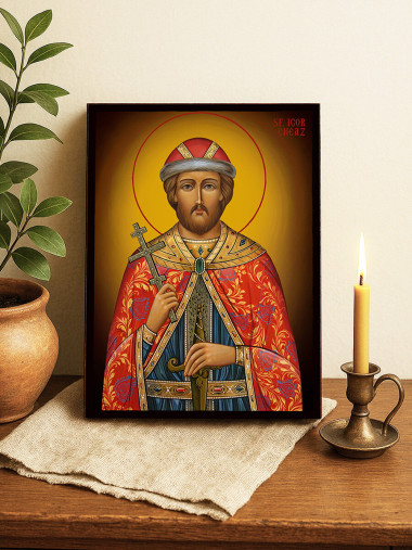 Icoană cu Sfântul Cneaz Igor cu fundal galben luminos
