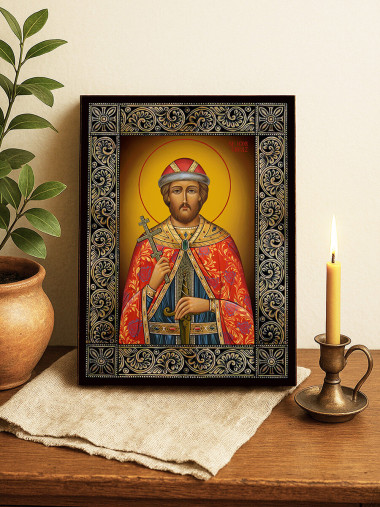 Icoană cu Sfântul Cneaz Igor cu ramă florală decorativă