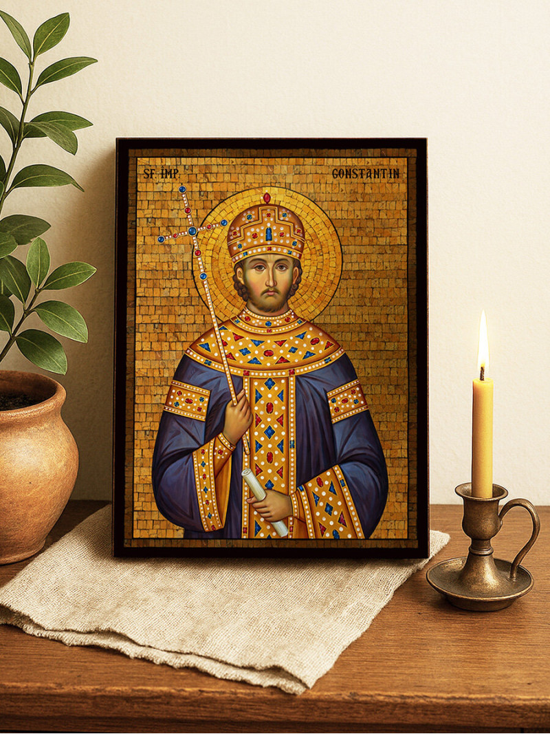 Icoană cu Sfântul Constantin cu mozaic auriu decorativ