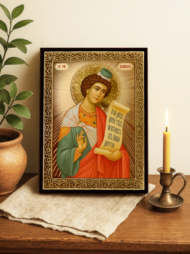 Icoană cu Sfântul Daniel cu raze aurii decorative