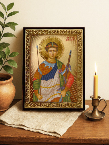 Icoană cu Sfântul Dimitrie cu raze aurii decorative