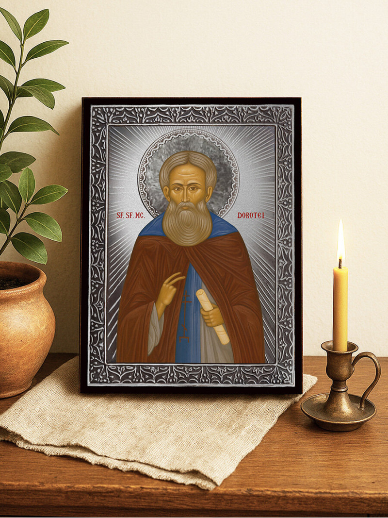 Icoană cu Sfântul Dorotei cu raze argintii decorative
