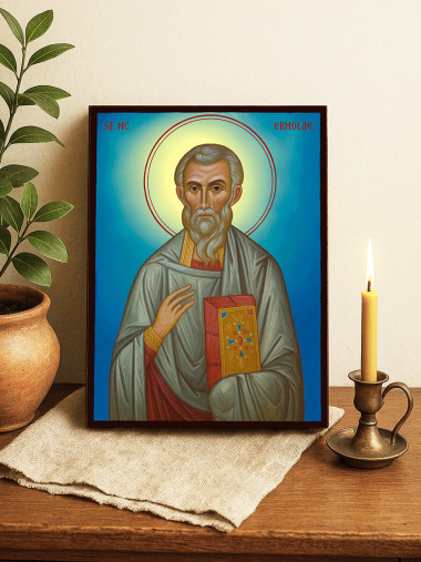 Icoană cu Sfântul Ermolae cu fundal ceresc