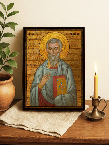 Icoană cu Sfântul Ermolae cu mozaic auriu decorativ