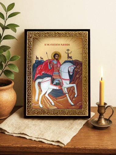 Icoană cu Sfântul Evstatie Plachida cu raze aurii decorative