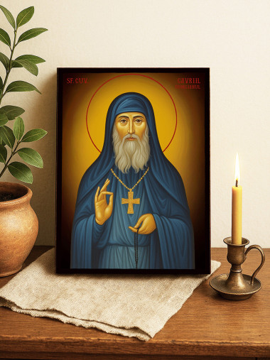Icoană cu Sfântul Gavriil Atonitul cu fundal galben luminos